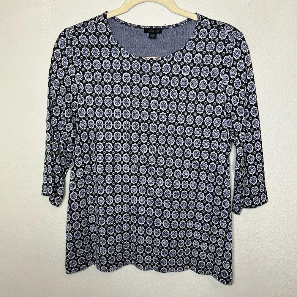 J. Jill Circle Print 3/4 Sleeve Blouse Size Medium Petite